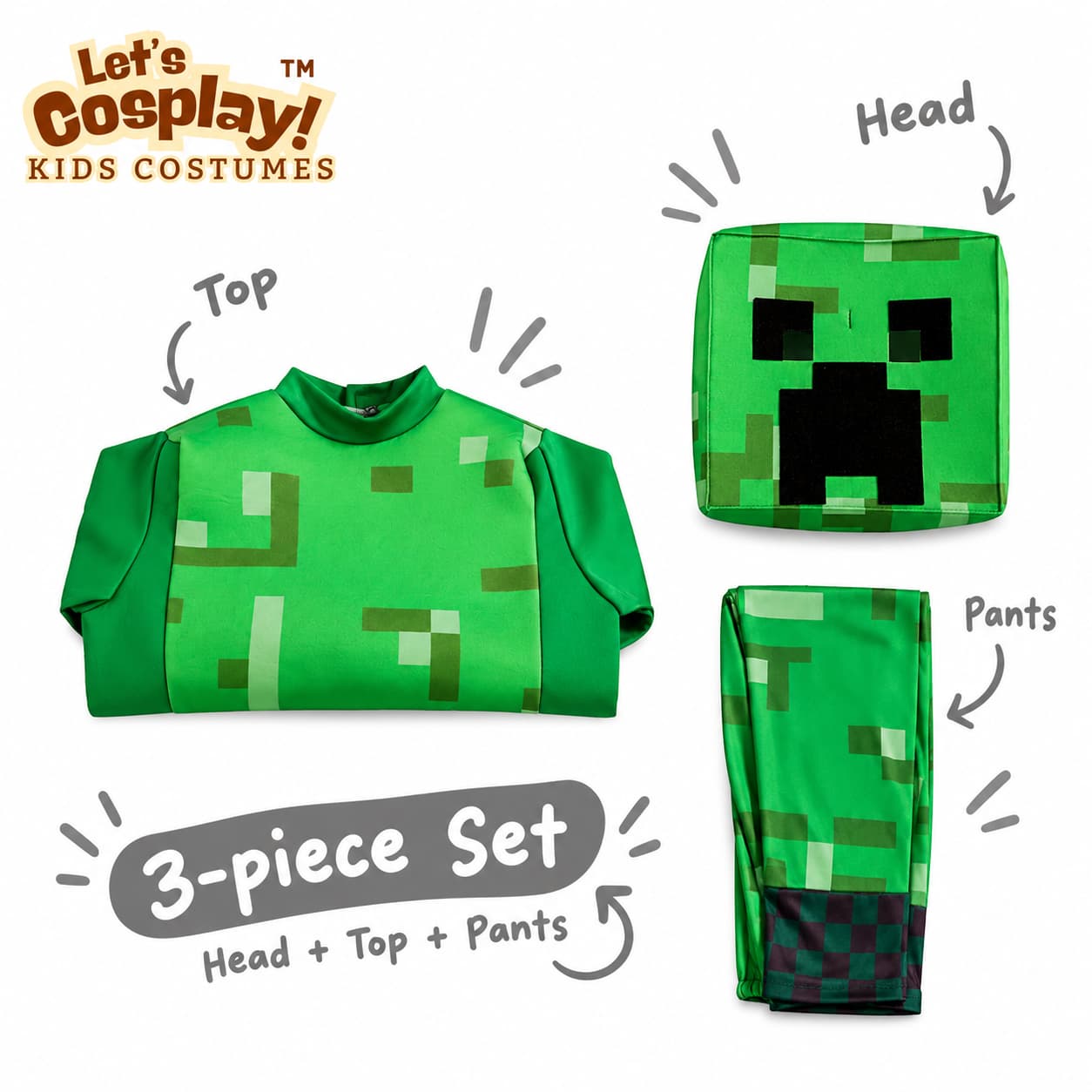 兒童Minecraft Creeper苦力怕角色扮演服｜World Book Day書中角色服裝｜香港現貨｜Lets Cosplay COS1311