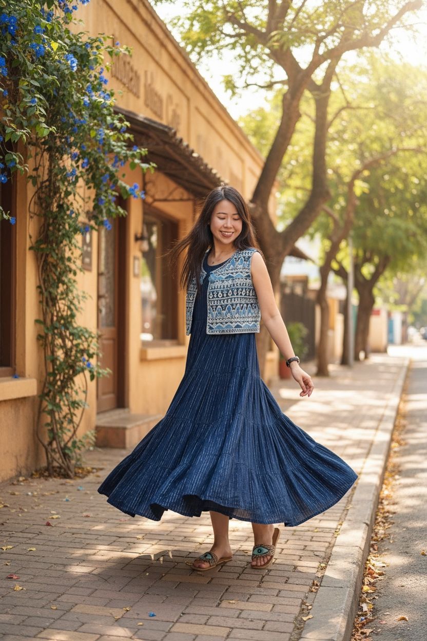 Navy Blue 2 pcs Set (Vest+Sleeveless OP) #1404