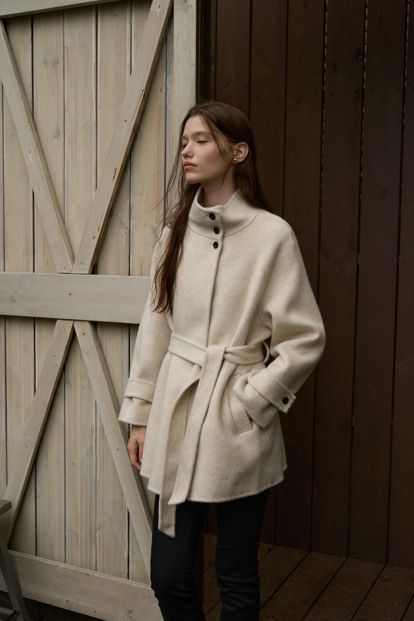 Premium wool cropped coat
