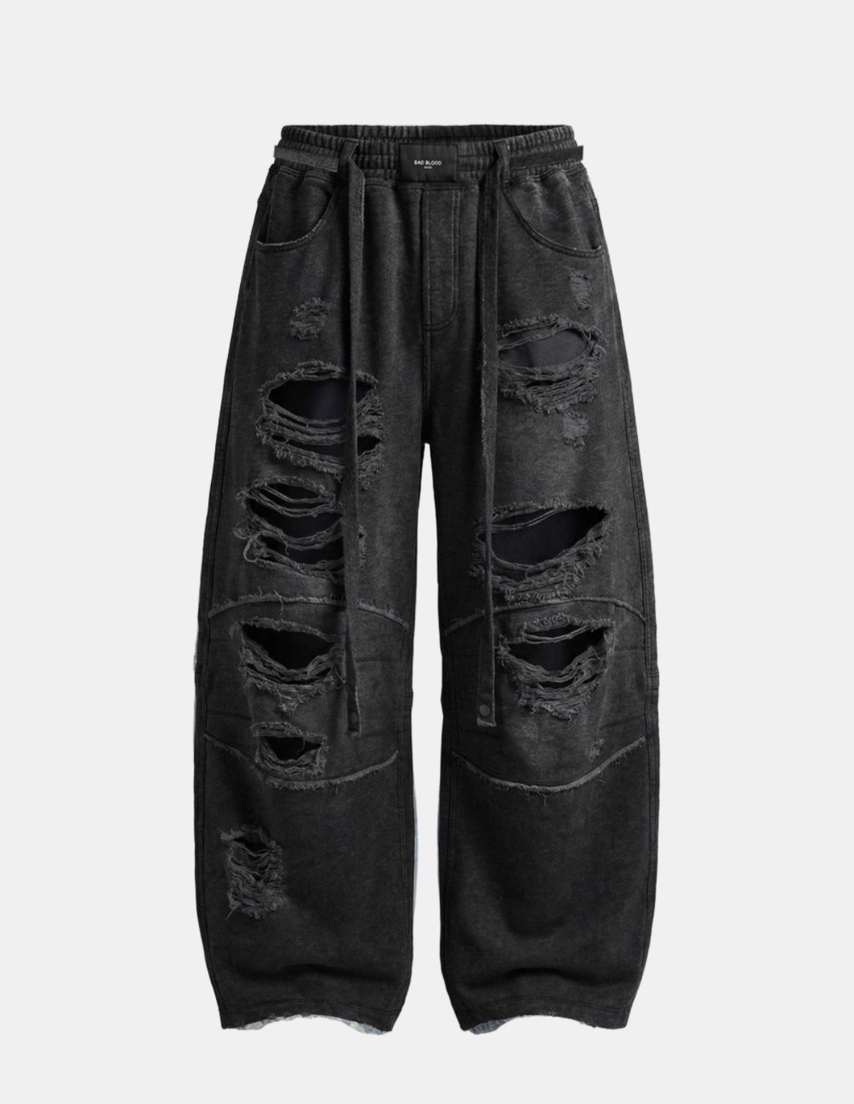 BADBLOOD新款[w-pts26-094] Destroyed Raw-Edge Joggers - Denim Black