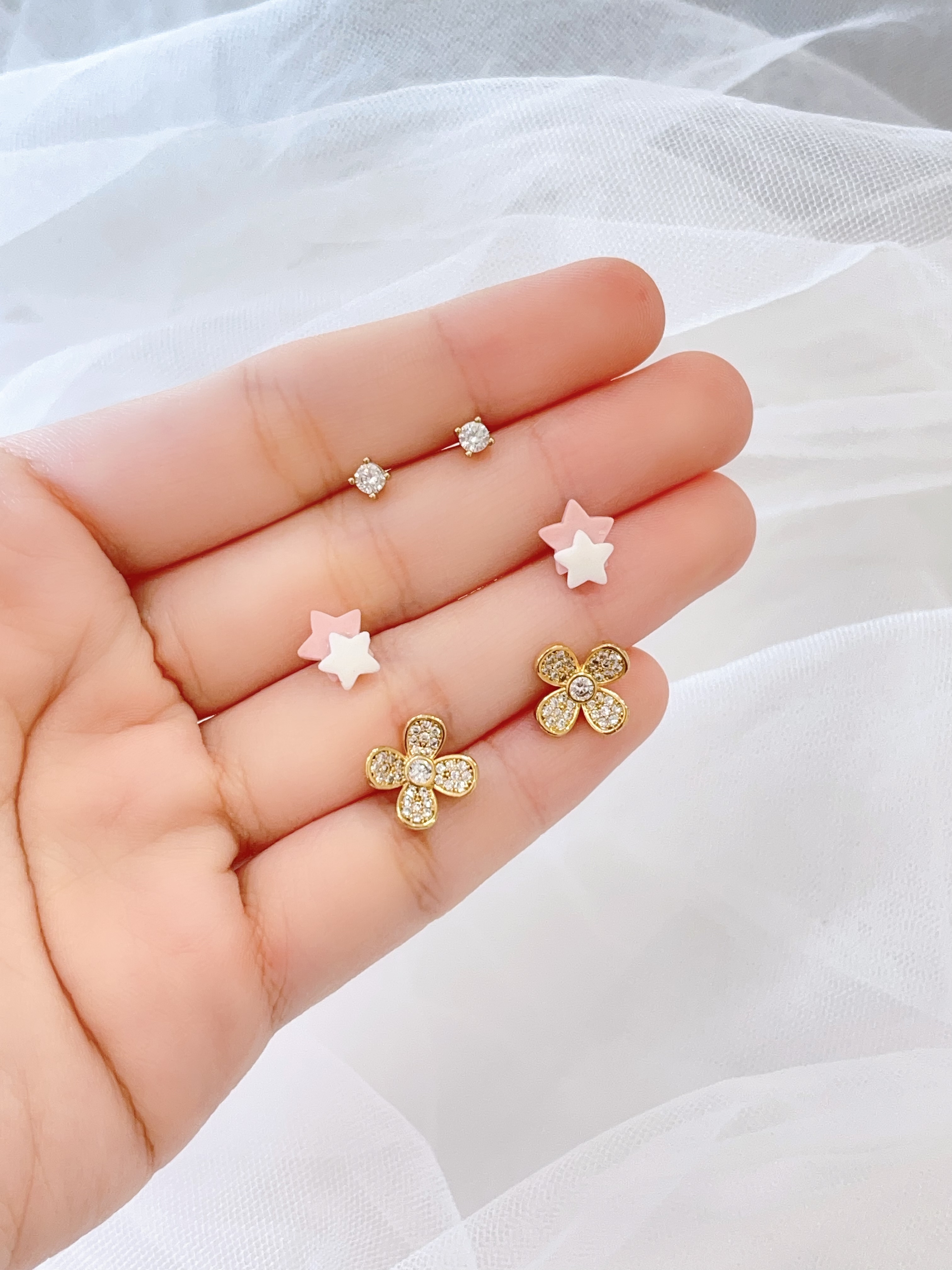 小花星星耳环套装