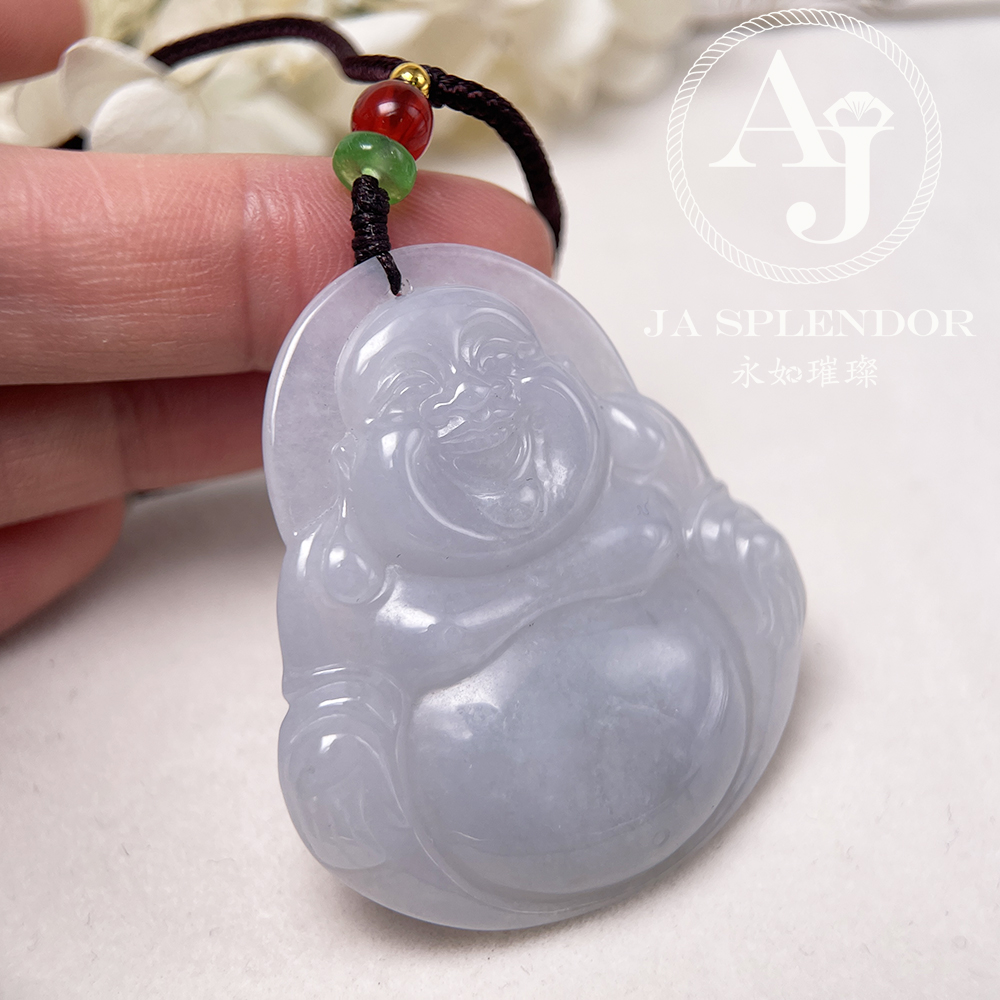 JN-1613 天然翡翠A玉 冰種淡紫笑口常開大肚佛公吊墜