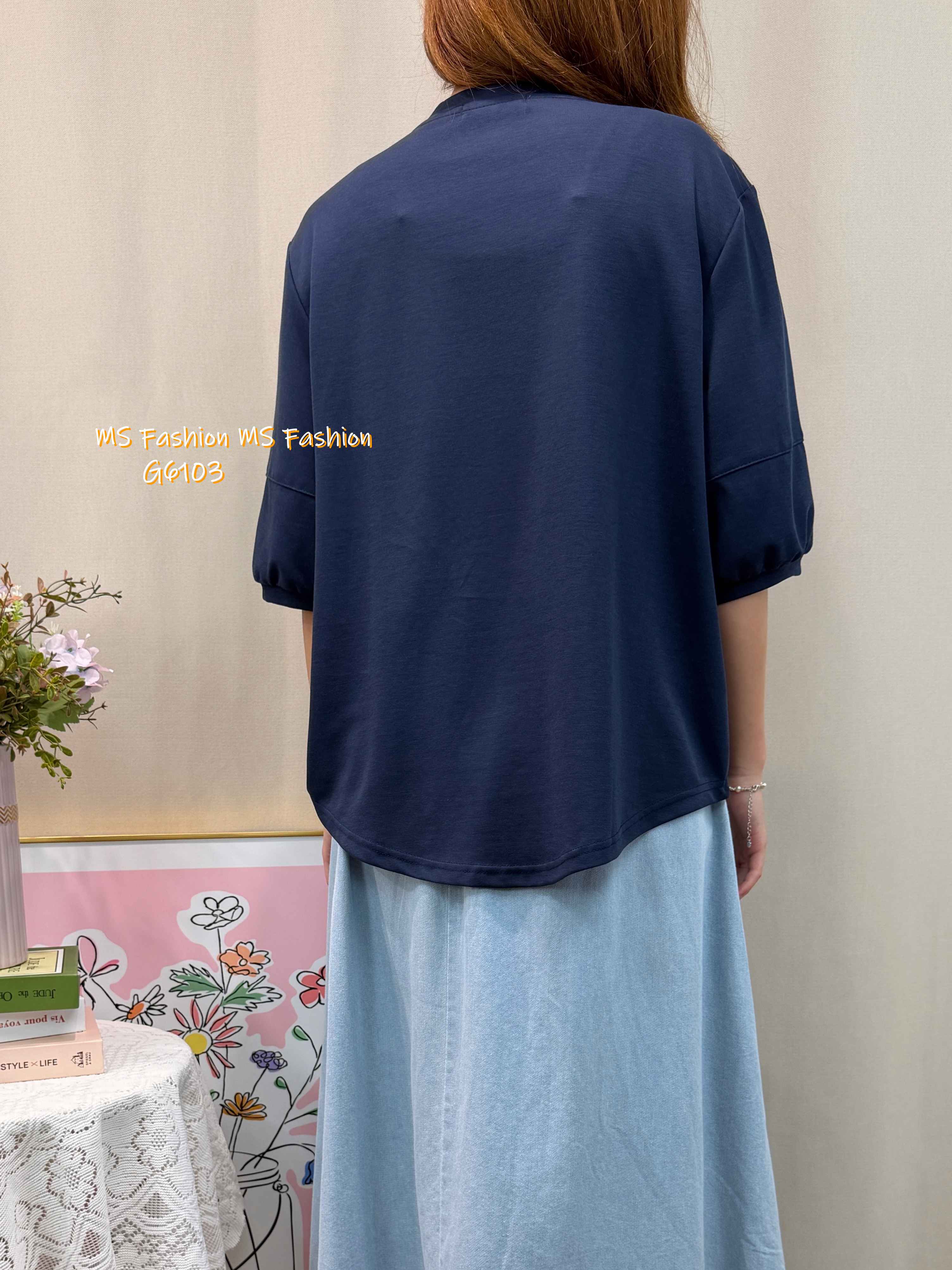 G6103 韓國🇰🇷靚print肩通花top