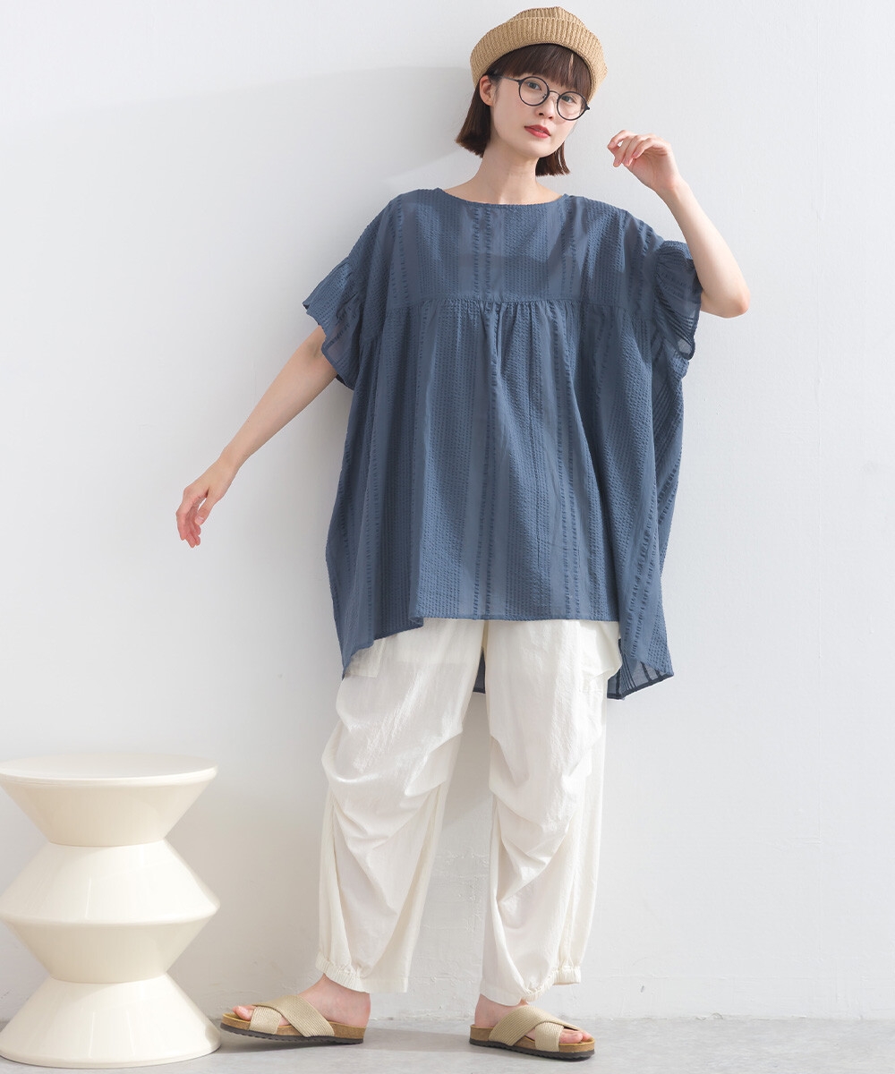 LP - 印度棉泡泡紗紐帶襯衫 (深藍色)