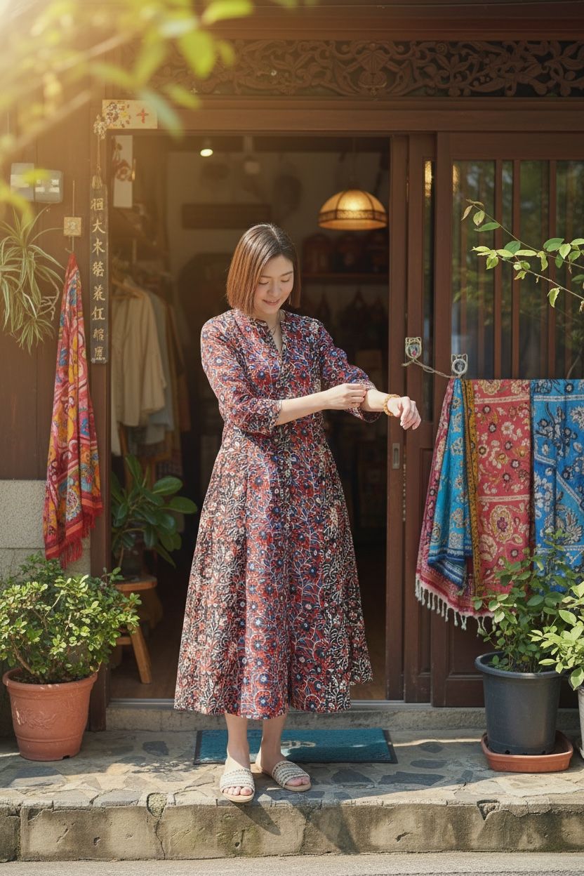 2036 Red x Black Twin-Colour Patchwork Block Print OP  45"