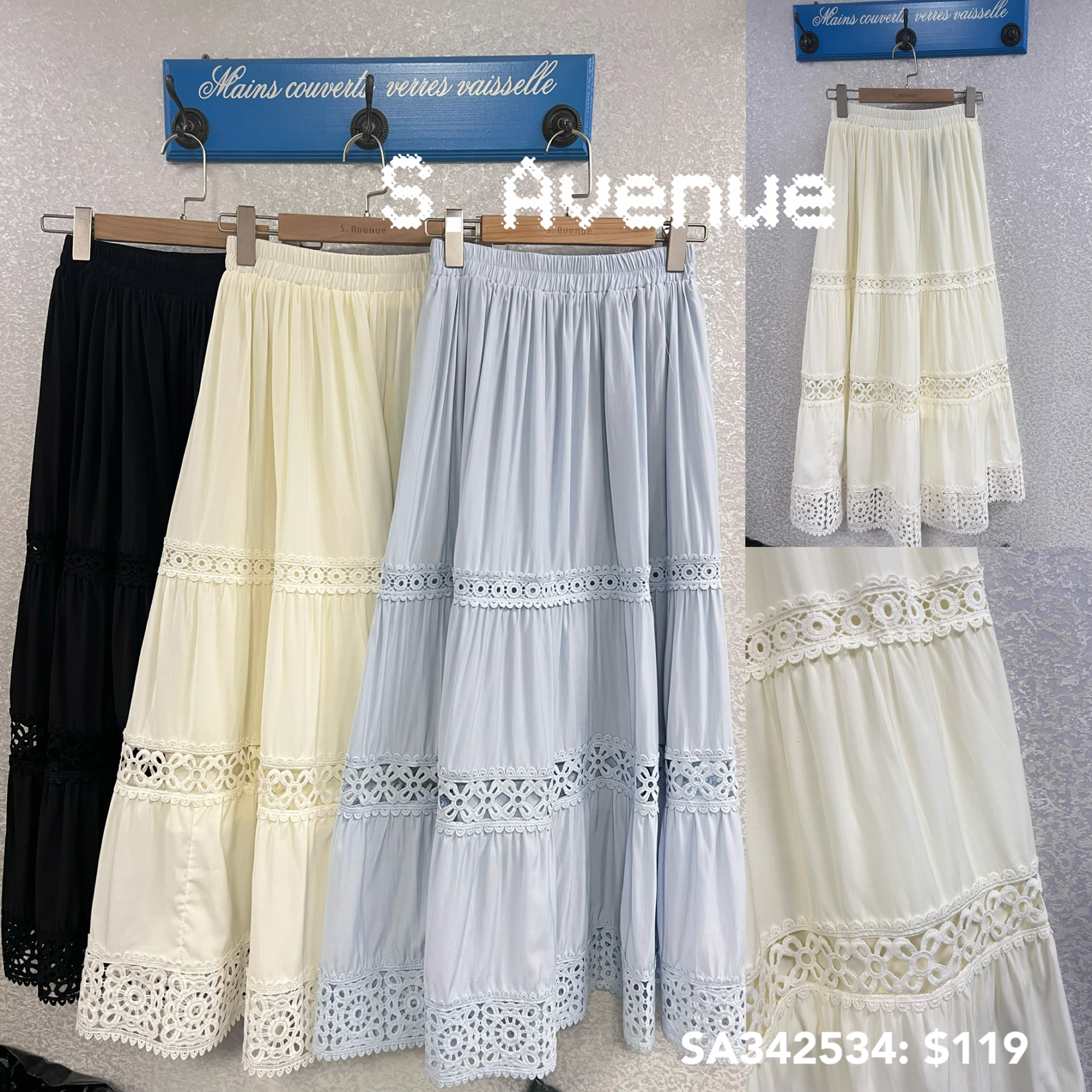 SA342534: 靚料靚cut橡筋腰拼lace長裙