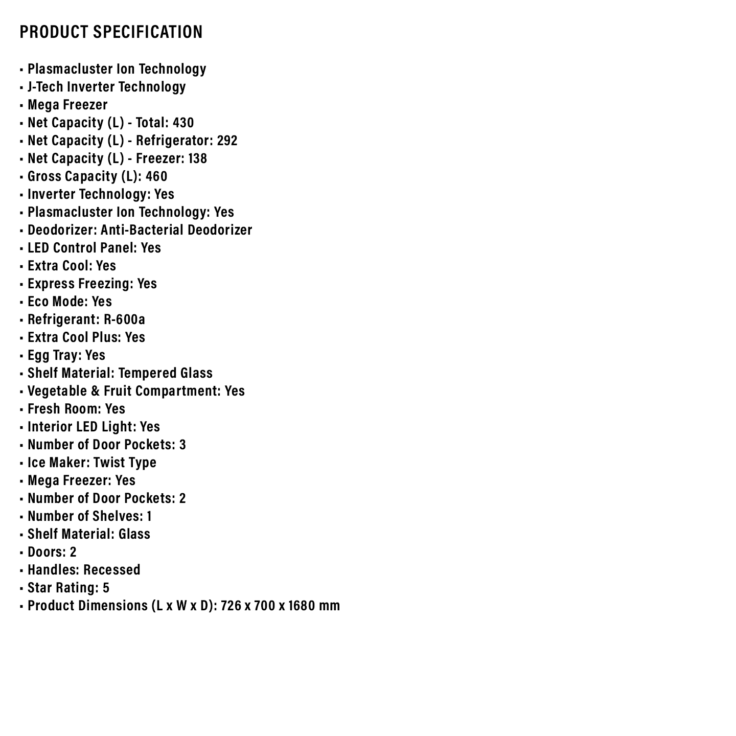 Sharp 460L J-Tech Inverter Refrigerator (SJ5022MDS)