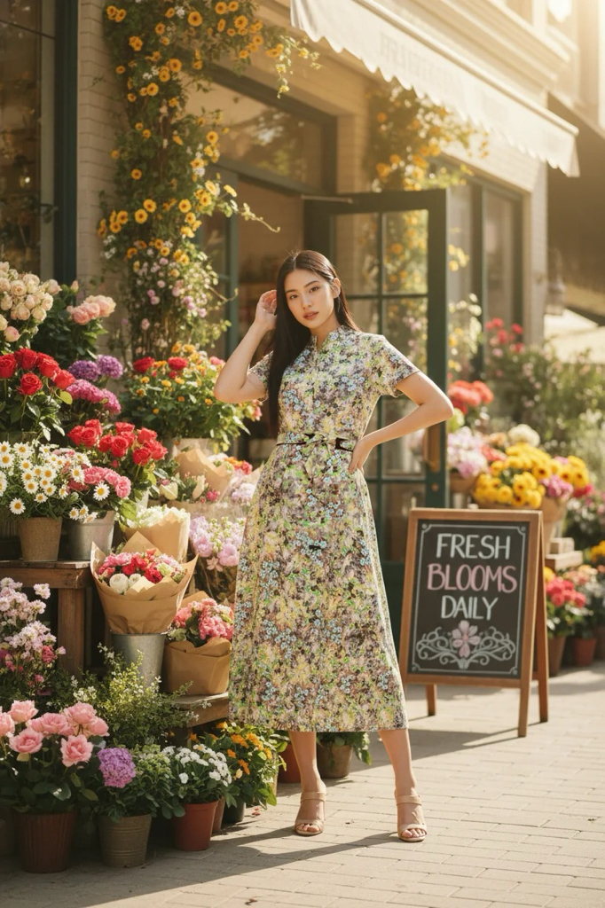 MF241118 Floral Belted Maxi Dress