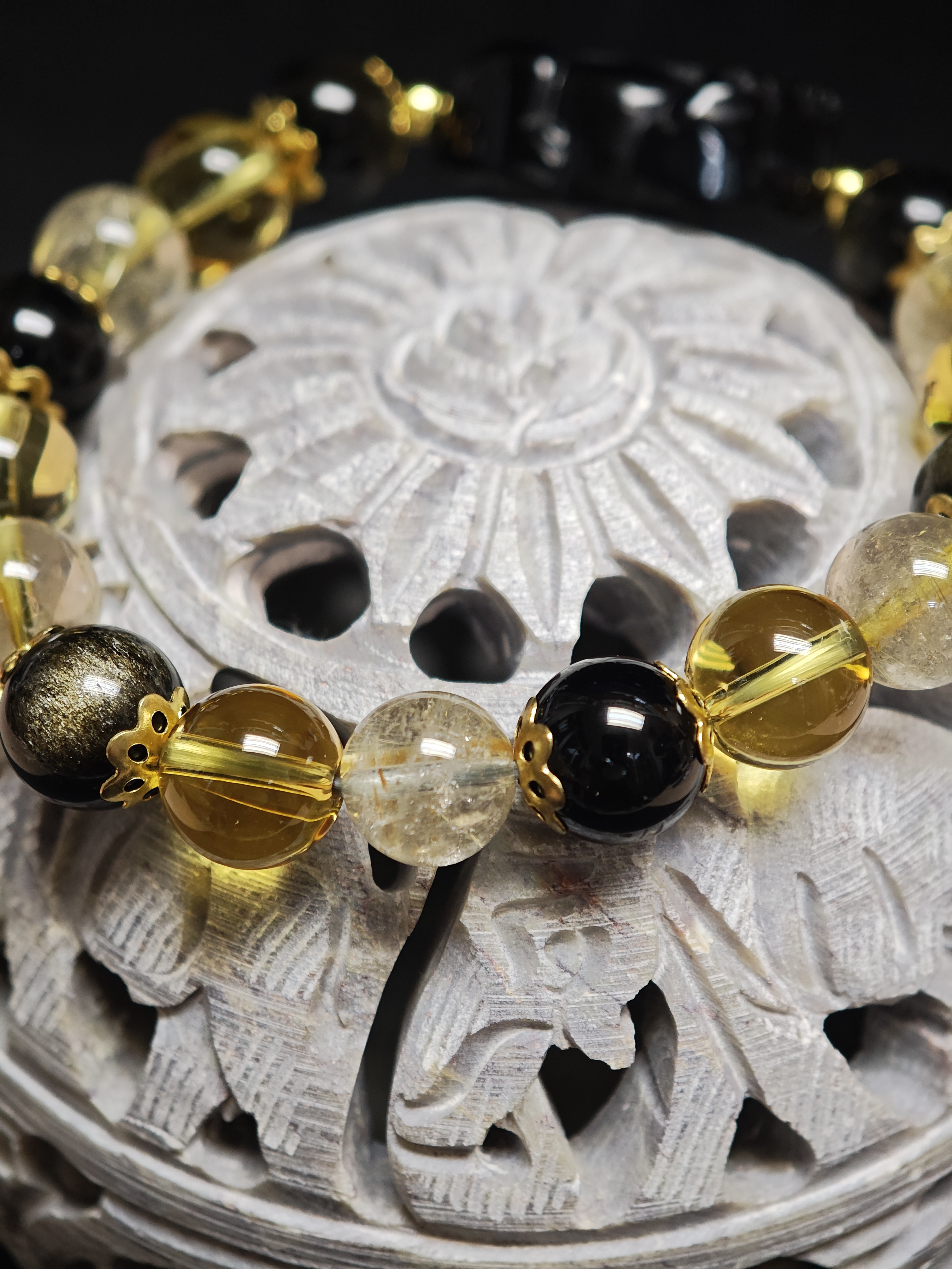✨新品DIY水晶手串✨✨♠️黑曜石貔貅✨黃水晶✨金髮晶✨