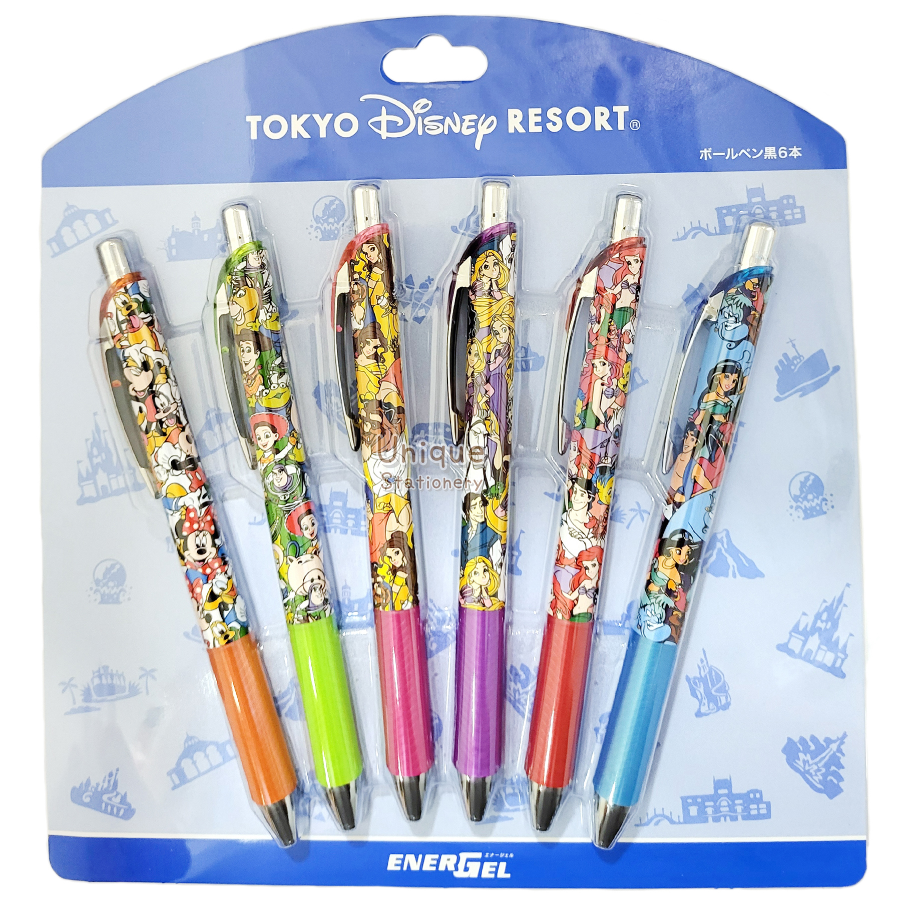 現貨｜【日本 Disney Store 限定】一套6枝 Mickey Mouse 米奇 Toy Store 公主 日本製 Pentel EnerGel 0.5mm  黑色 啫喱筆 060395