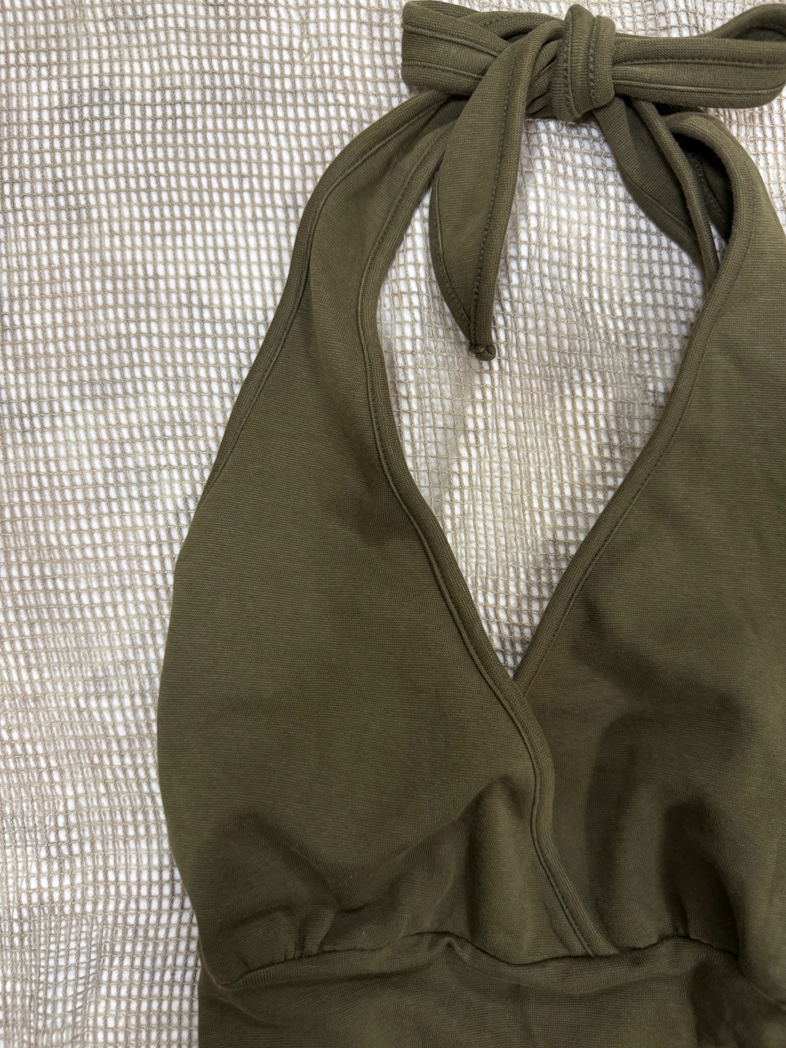 Khaki Crossover Plunge Halter Top