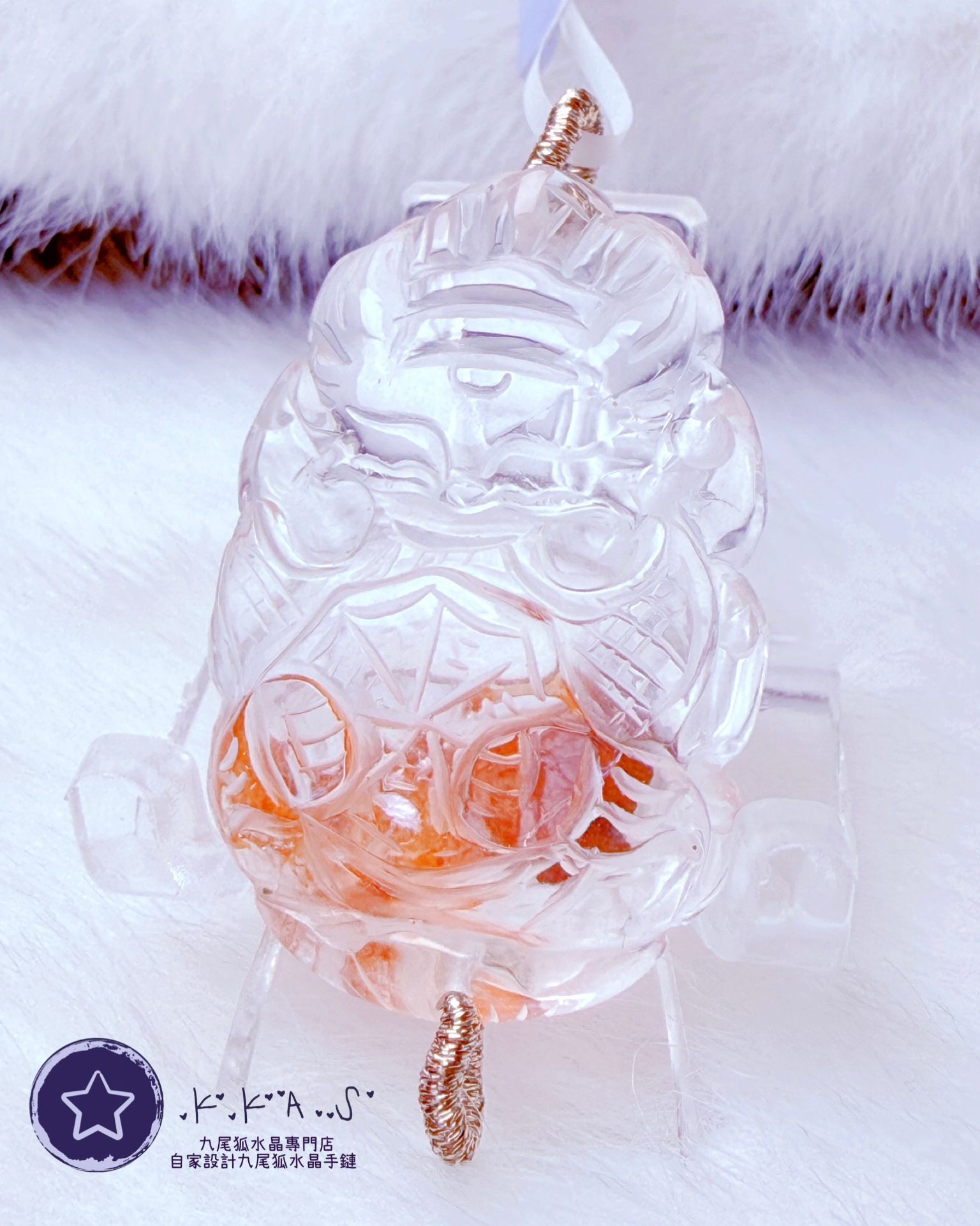 K00003 紅膠花九尾狐 - 吊墜/手牌兩用款(上下孔)