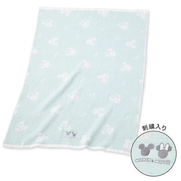 🇯🇵預訂 日本直送🇯🇵Disney 米奇米妮刺繡滿印薄荷色午睡毯紗布毯
