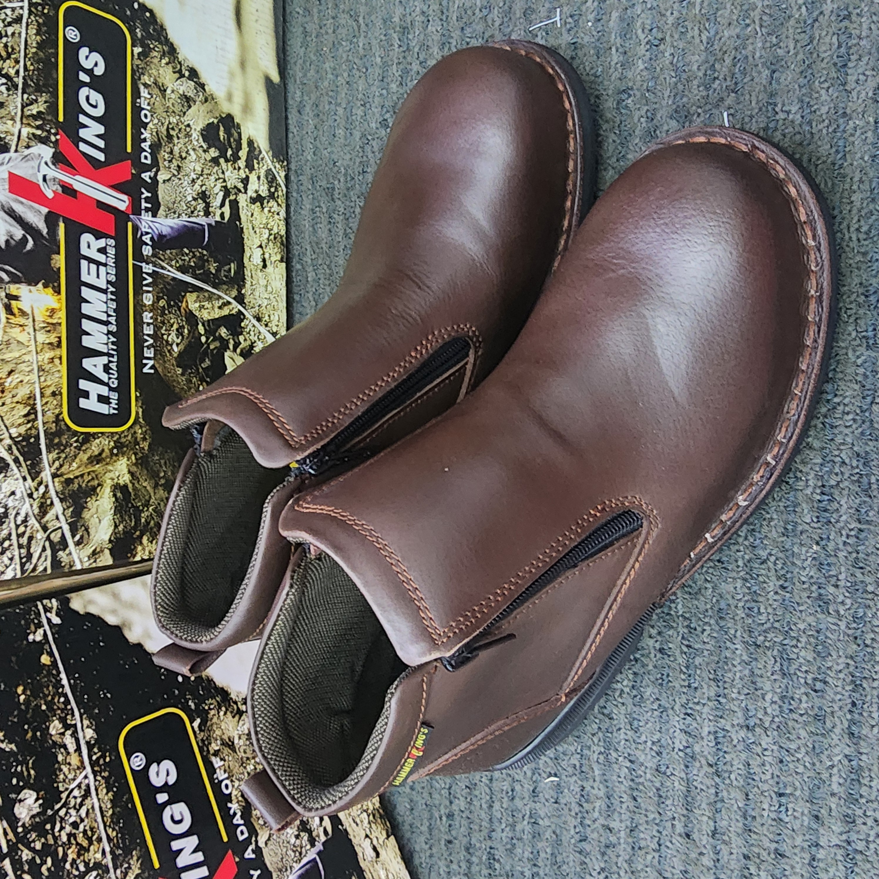 HAMMER KING HK13003 Safety Steel Toe Steel Plate Anti Slip Genuine Leather Boots Brown SIRIM and DOSH Approved Shoes Kasut Keselamatan