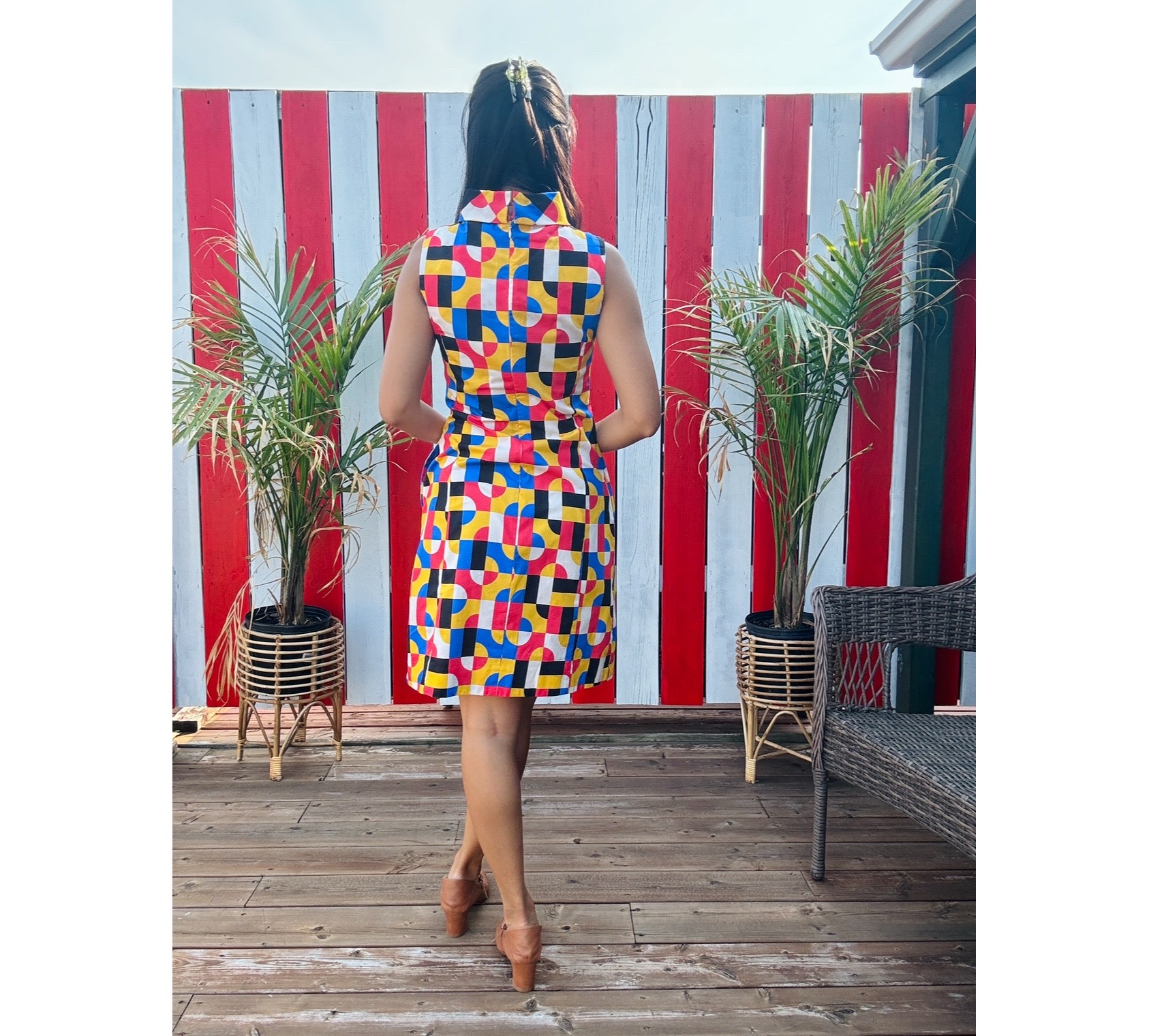 (Last M)1960s style Organic Cotton High Roll Over Collar Dress (FM220)