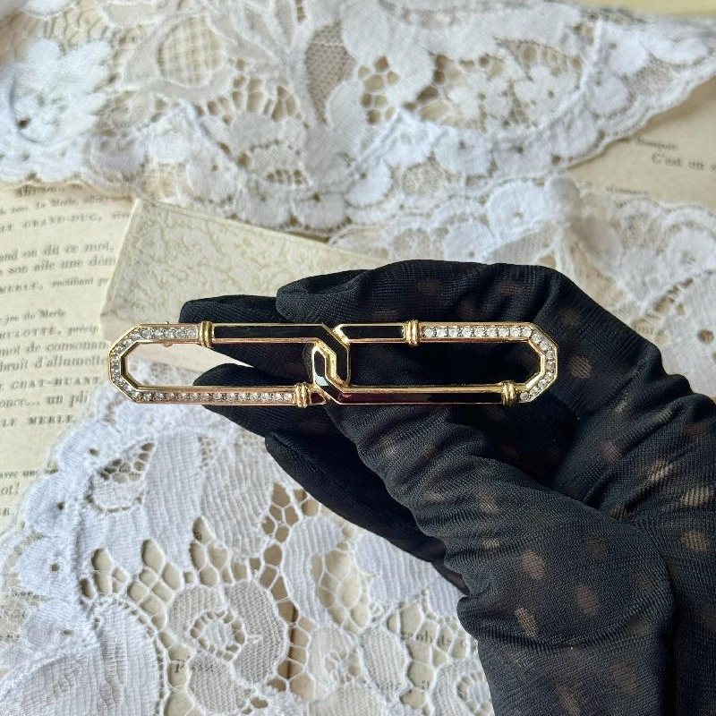 Vintage c.a. 1970-80s Art Deco Revival Enamel Bar Brooch(MT2345)