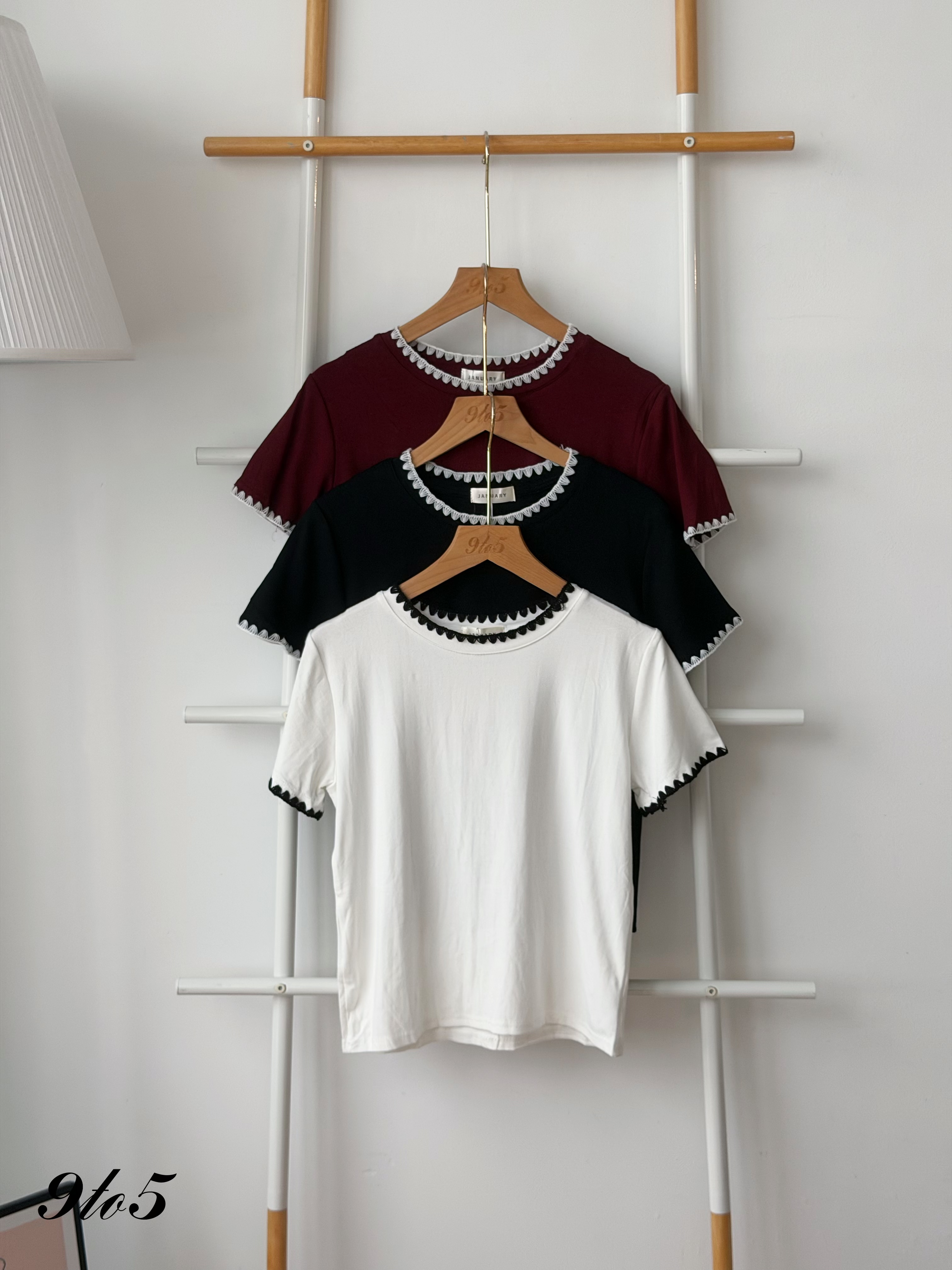 T4502 Contrast Trim Round Neck Top - 3 Colors 