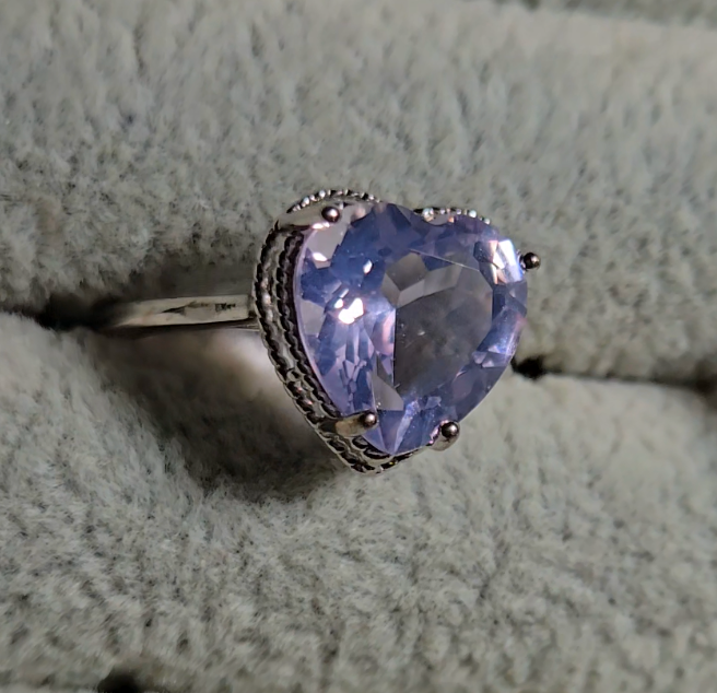 Lavender moon quartz heart ring in adjustable sterling silver (A) - RQ153