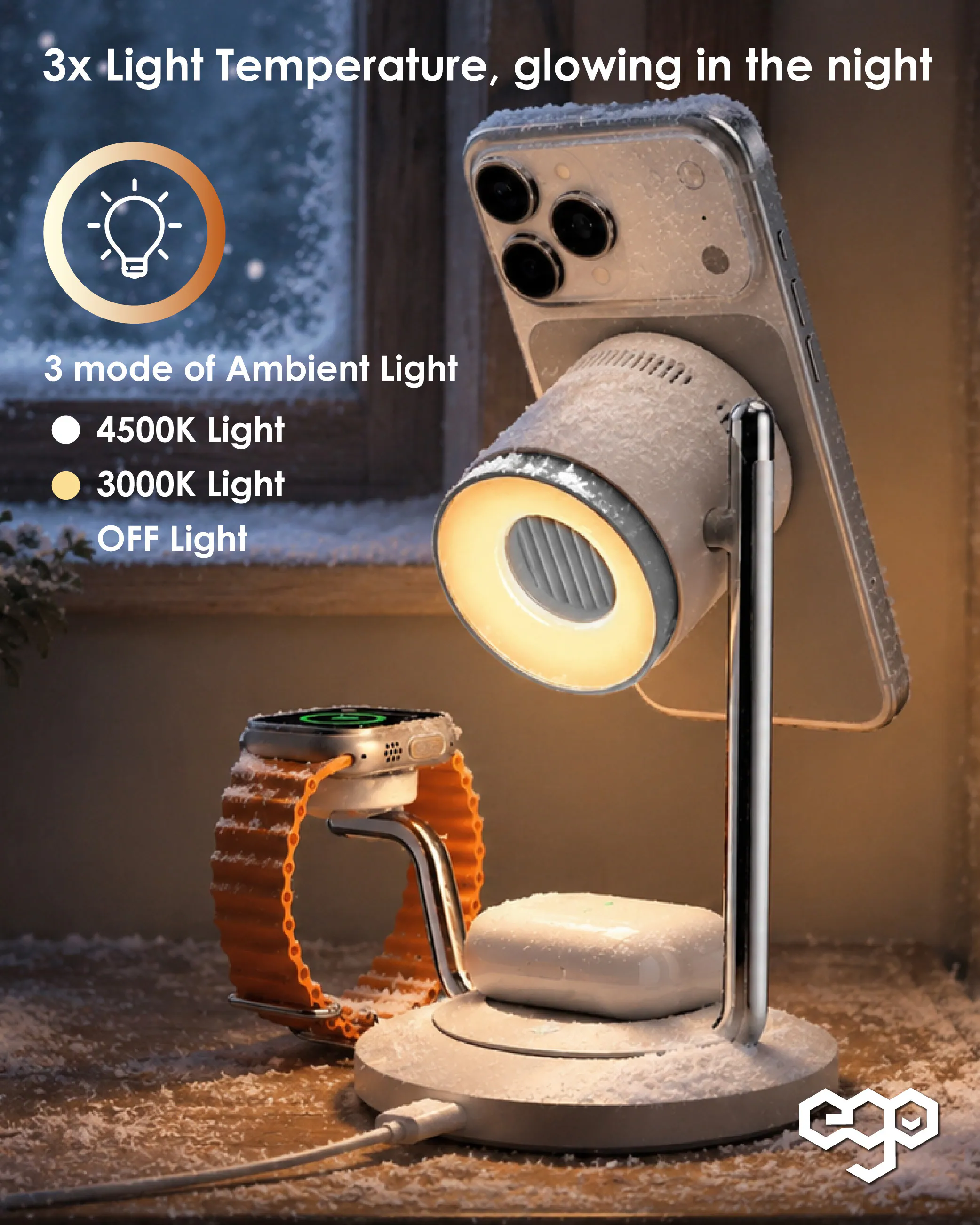 香港行貨 EGO MagCooler 2Pro 3in1 冰極 Qi2.2 無線充電座 T16