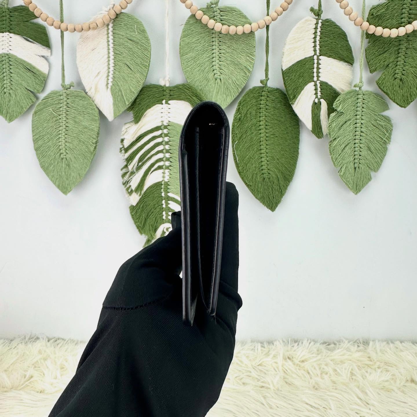 🤍PRE OWNED Brazza 黑色老花長銀包 晶片款 全套有盒🖤