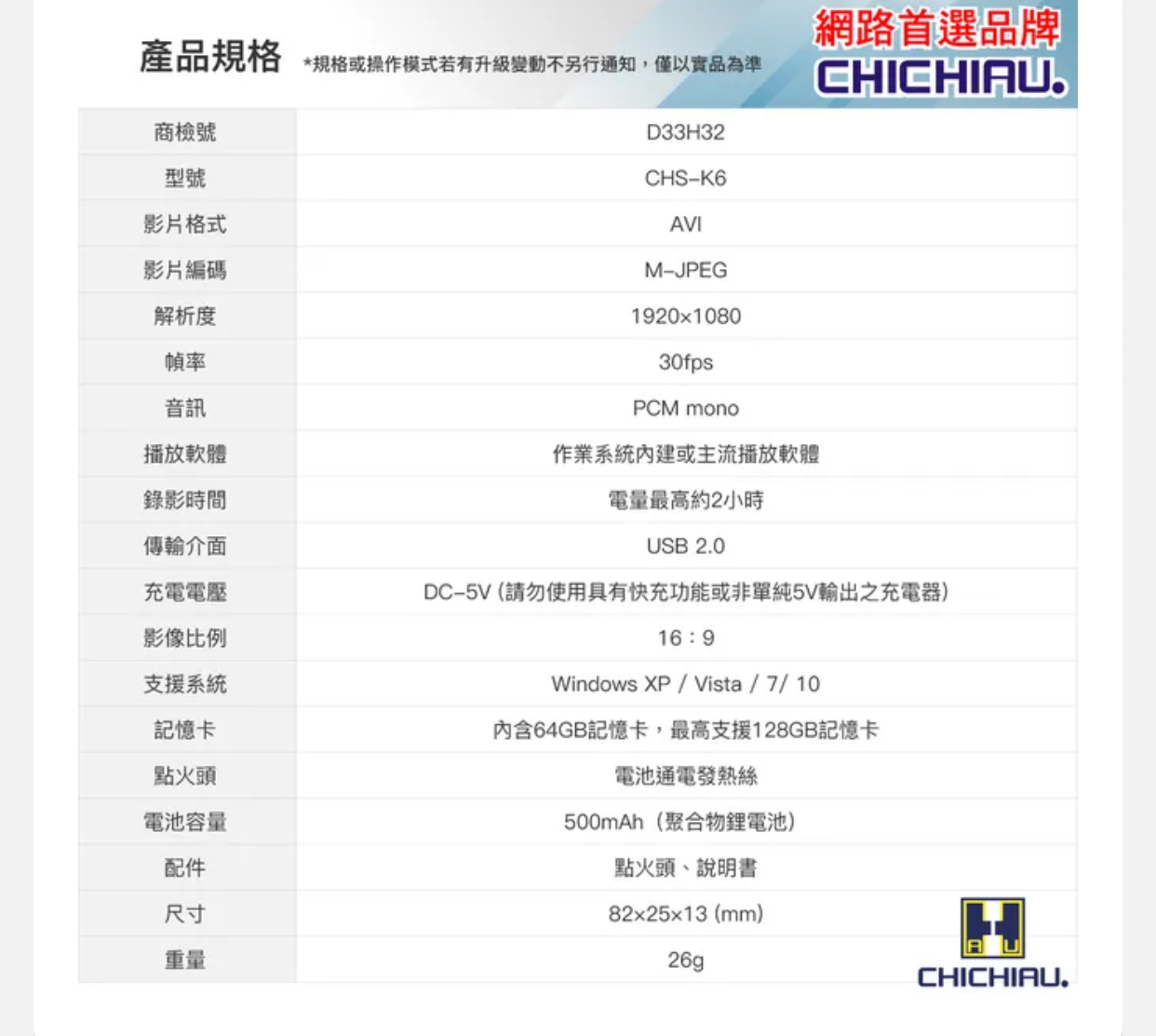 1080P 仿真打火機造型微型針孔攝影機