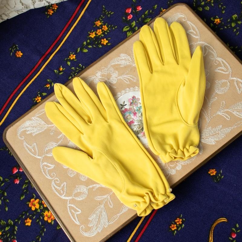 New Old Stock -1960s Made in Japan Pearl-Studded MOD Gloves(Yellow/Lavender/Pink)(MT331)