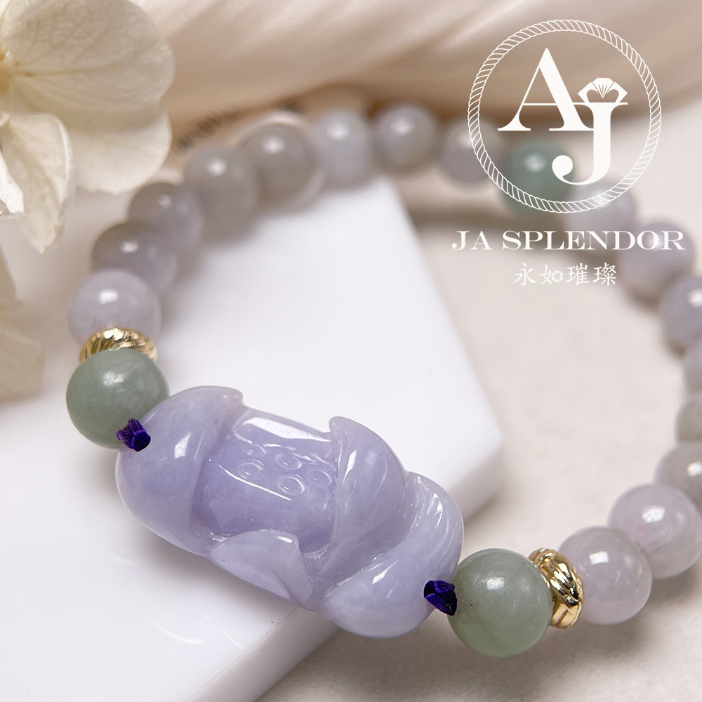 JN-353 天然翡翠A玉- 春彩濃紫蓮花清心安神編織手串 
