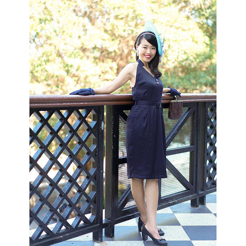 (Sold out)1950s Inspired Midnight Blue Halter Dress(FM032)