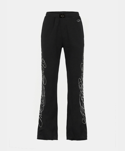 Dark Classic MYM Rhinestone Bootcut Pants - Black - 다크 클래식 MYM 라인스톤 붓컷 팬츠 - 블랙