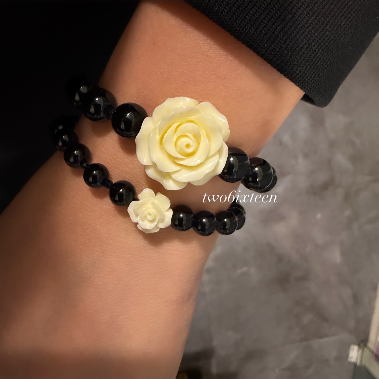 ASB004 黑瑪瑙x白松玫瑰花