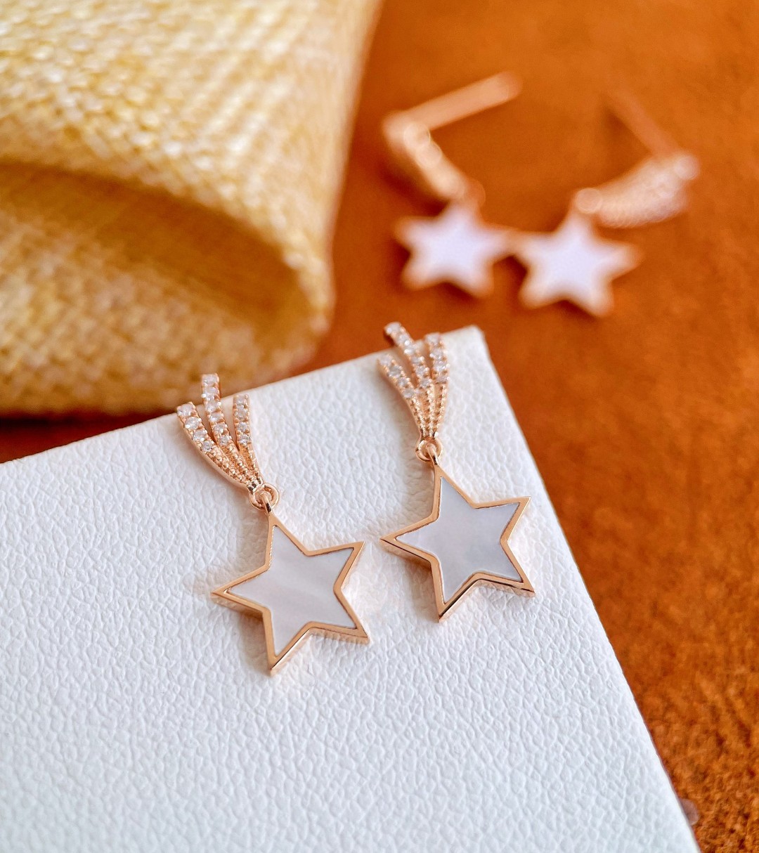 18K Mother of Pearl Diamond Earrings 