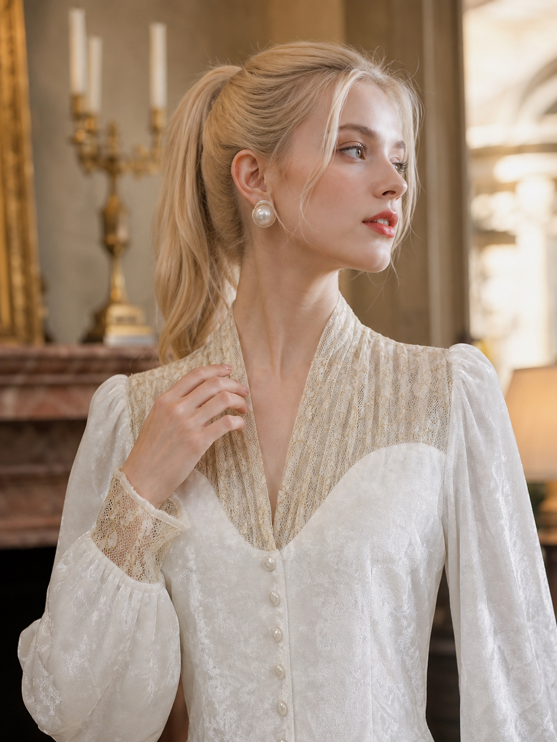 月光下的維多利亞 ∙ 維多利亞復古蕾絲拼接絲絨禮服 Moonlit Victorian Serenade ∙ Vintage Lace-Panel Velvet Gown