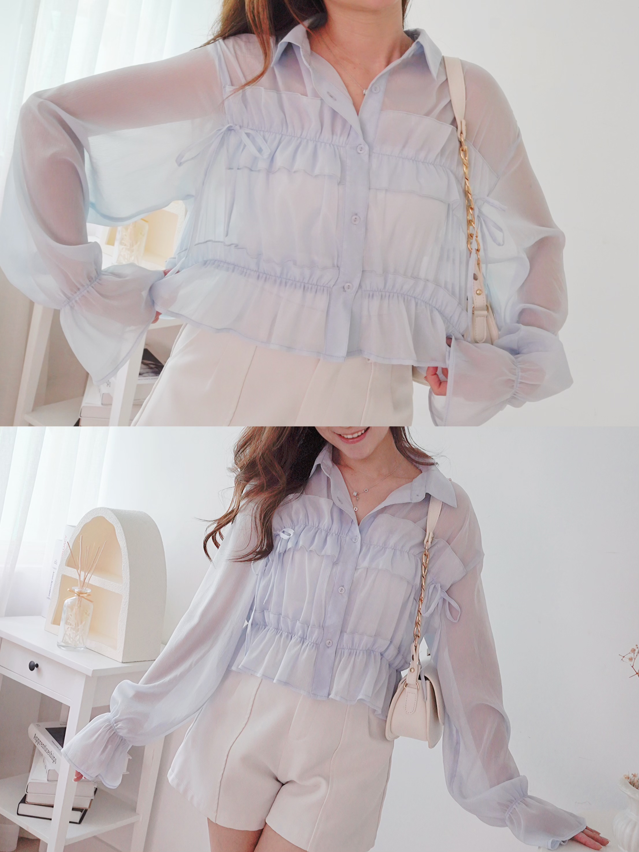 Ruffles雪紡短恤衫(JP)[淺藍色]359937