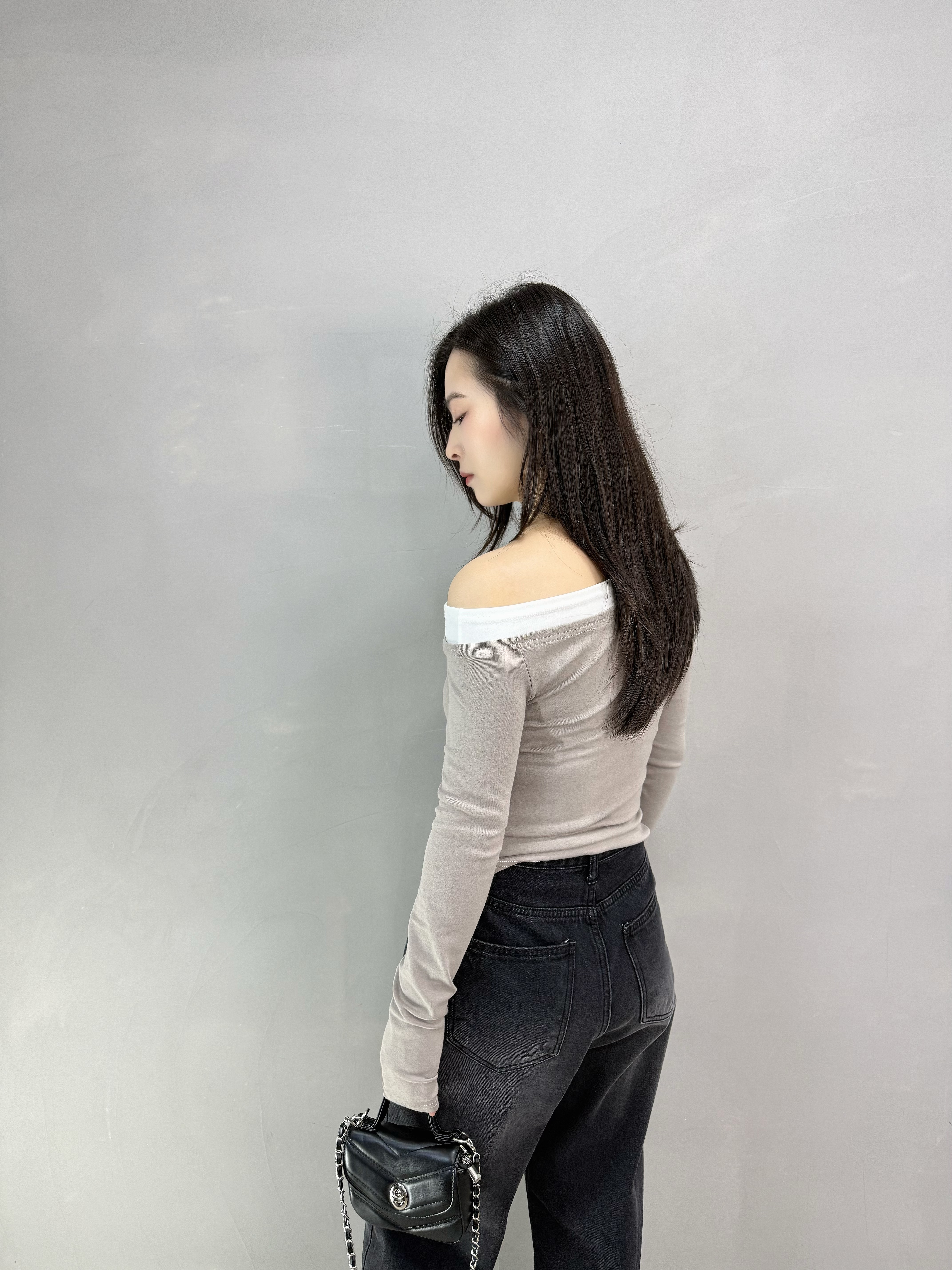 G65 拼色領彈性露膊Tee