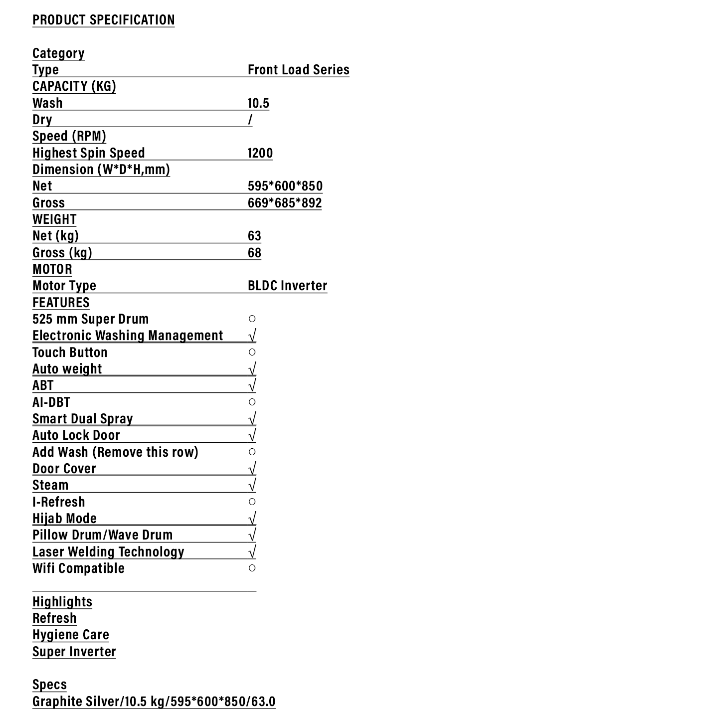 Haier 10.5kg Inverter Front Load Washer (HW105-BP1239S8)