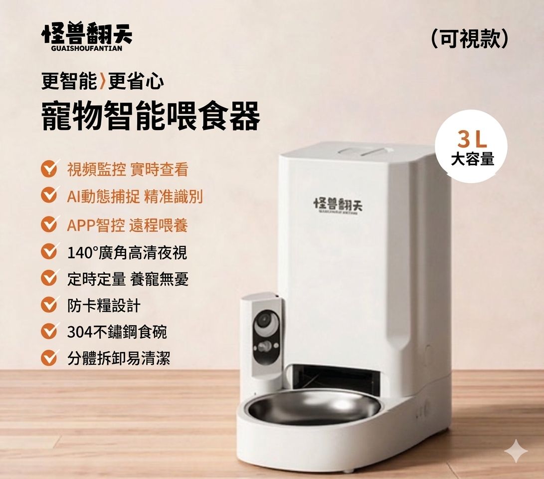 GUAISHOU FANTIAN 寵物智能視頻餵食器 3L 香港三腳插頭  (預購產品)