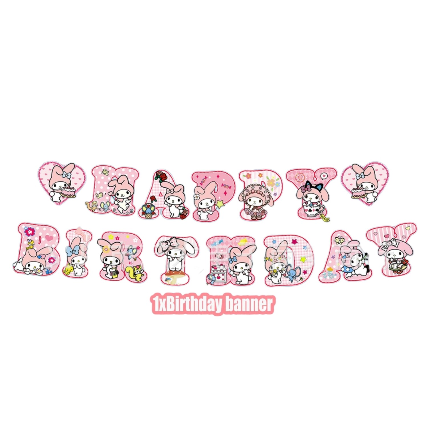My Melody 主題生日派對即棄餐具氣球及佈置套裝｜紙碟紙杯枱布 PTY2005