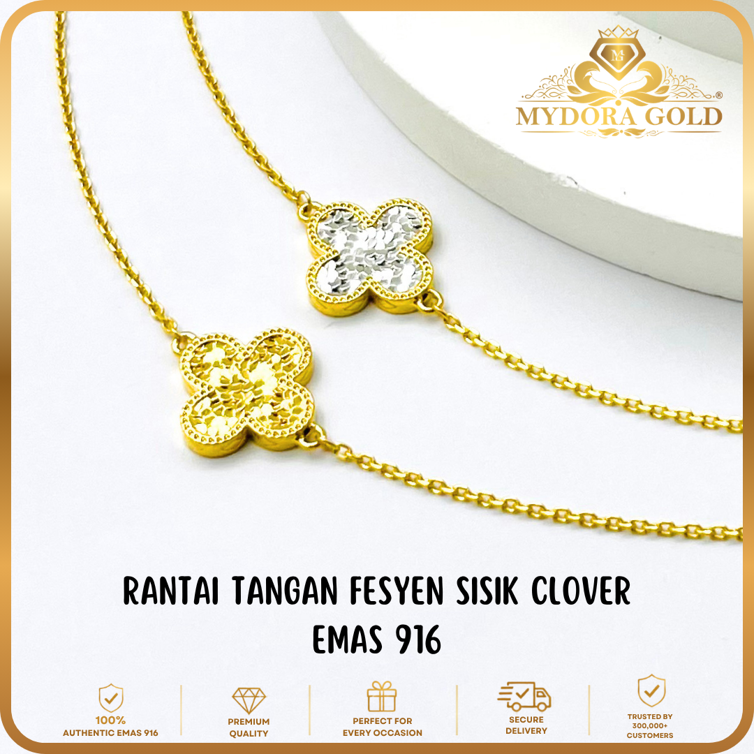 MYDORA Rantai Tangan Fesyen Sisik Clover l EMAS 916/22K