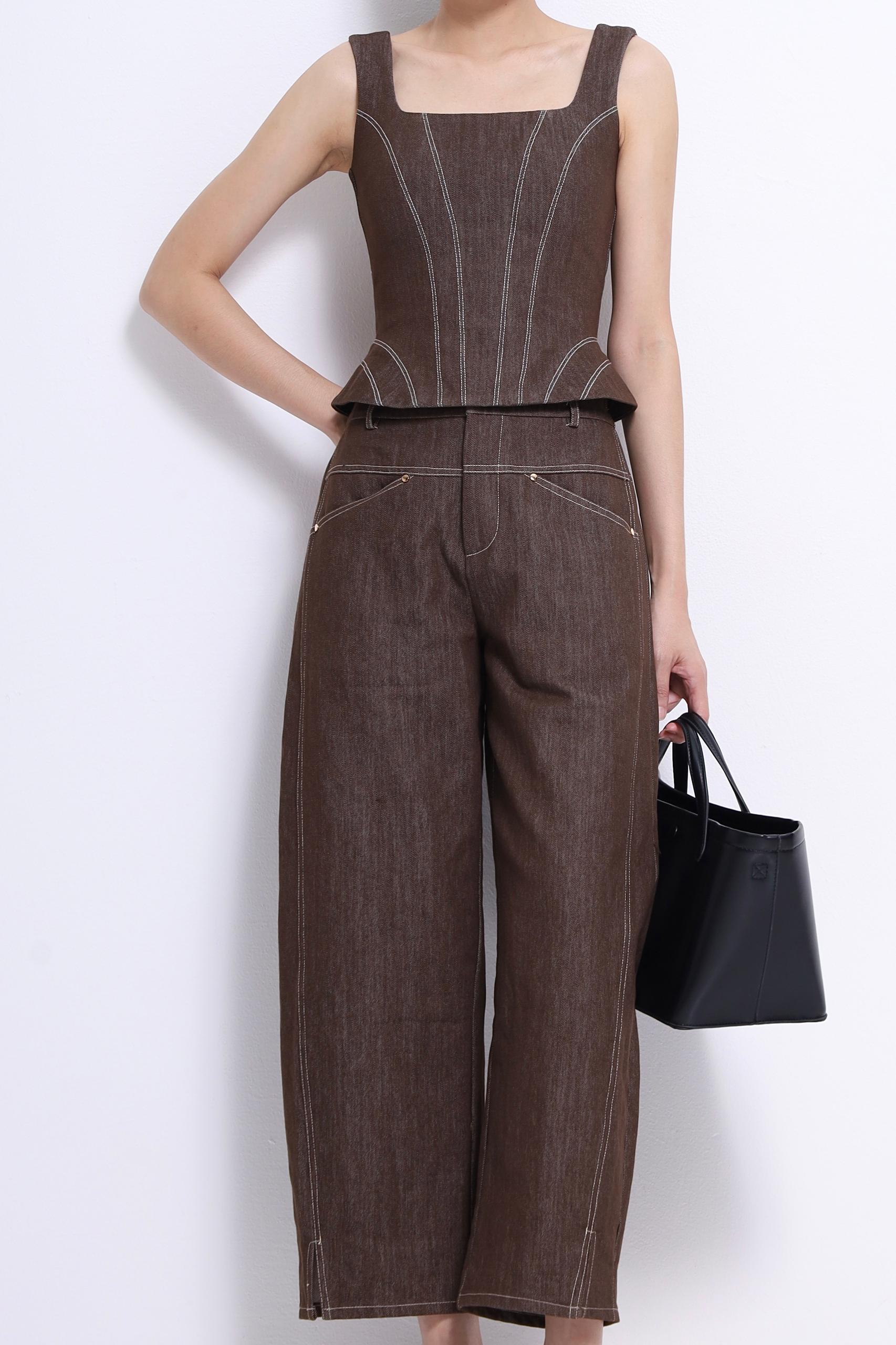 CB2700 DENIM SQUARE NECKLINE PEPLUM TOP