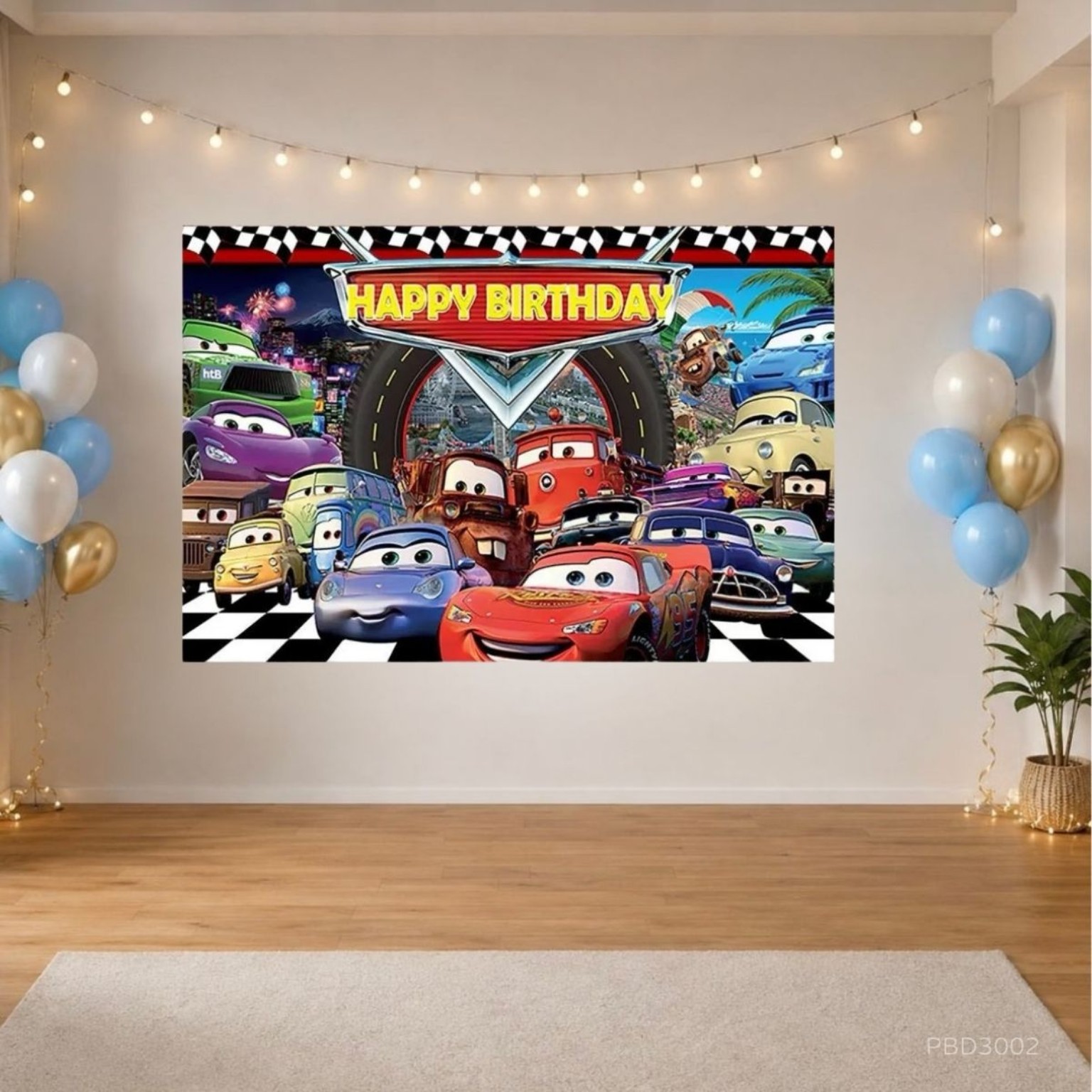 Cars McQueen反斗車王麥坤主題生日派對背景布 150×100mm Party Backdrop｜PBD3002