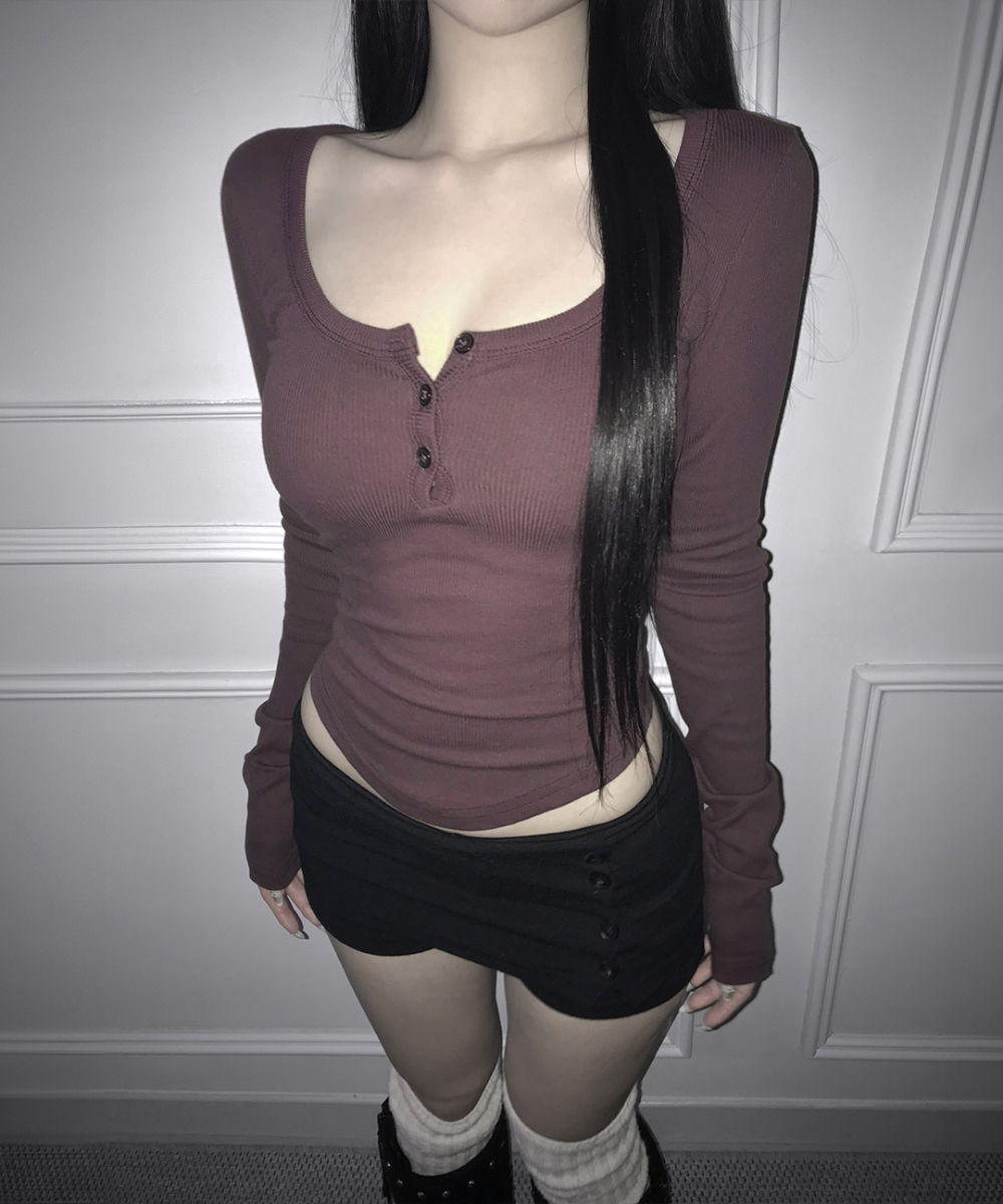 Ribbed Scoop Neck Long Sleeve