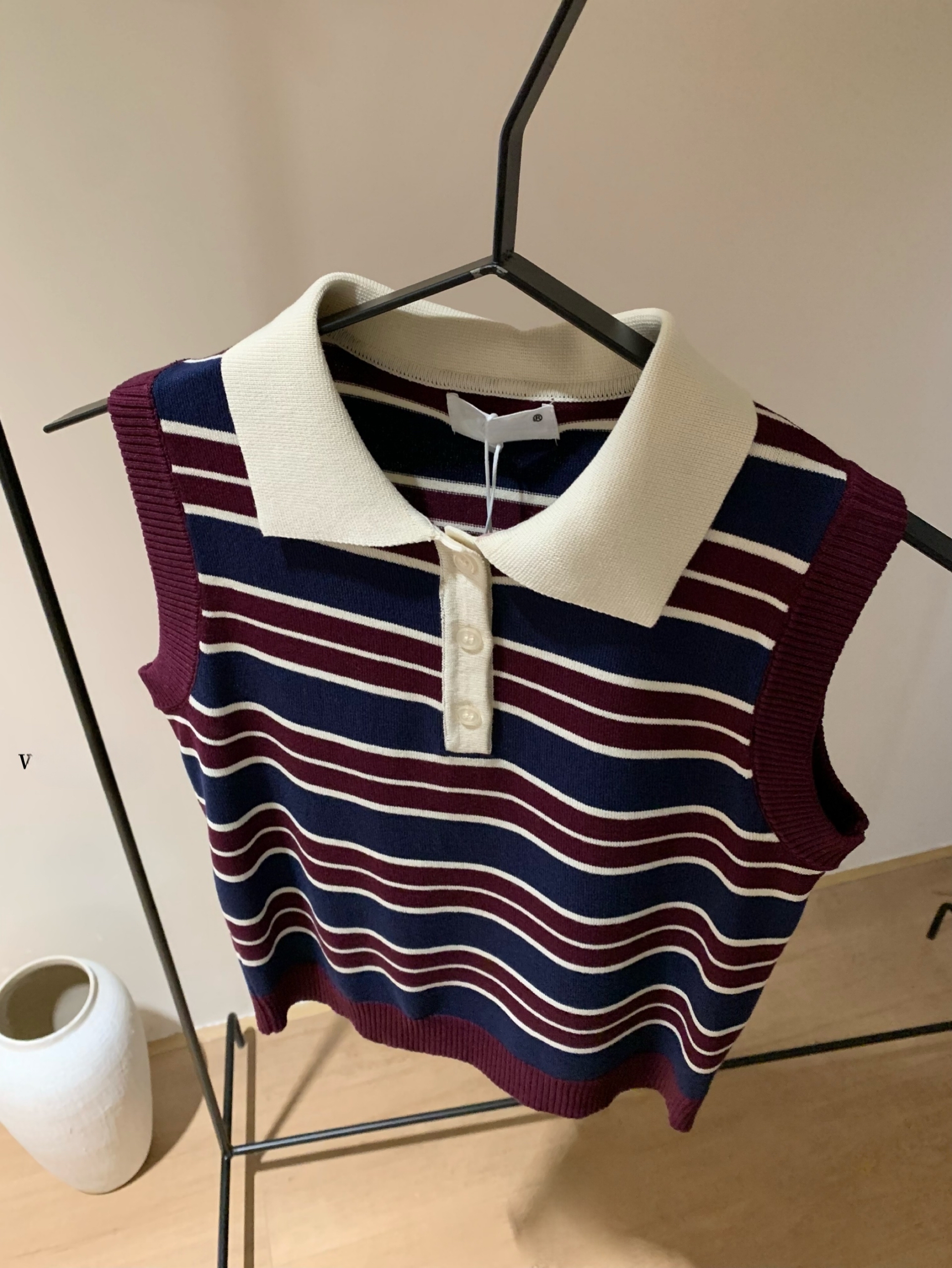 韩系小清新学院风Polo领条纹针织上衣+抽绳短裙 ( 1 colours)