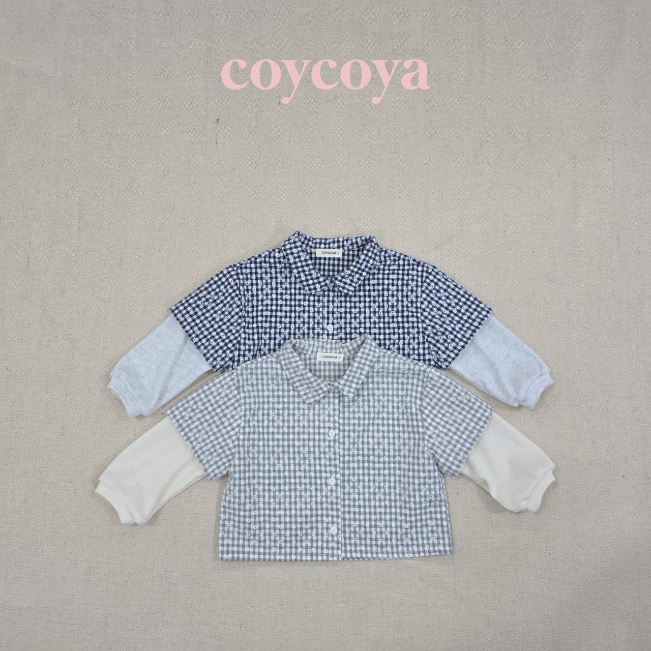 🌸預訂 韓國直送🌸🇰🇷COYCOYA兩色花花格紋假兩件寬鬆翻領長袖上衣