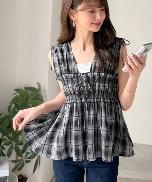 袖緞帶褶襉背心【JT039】