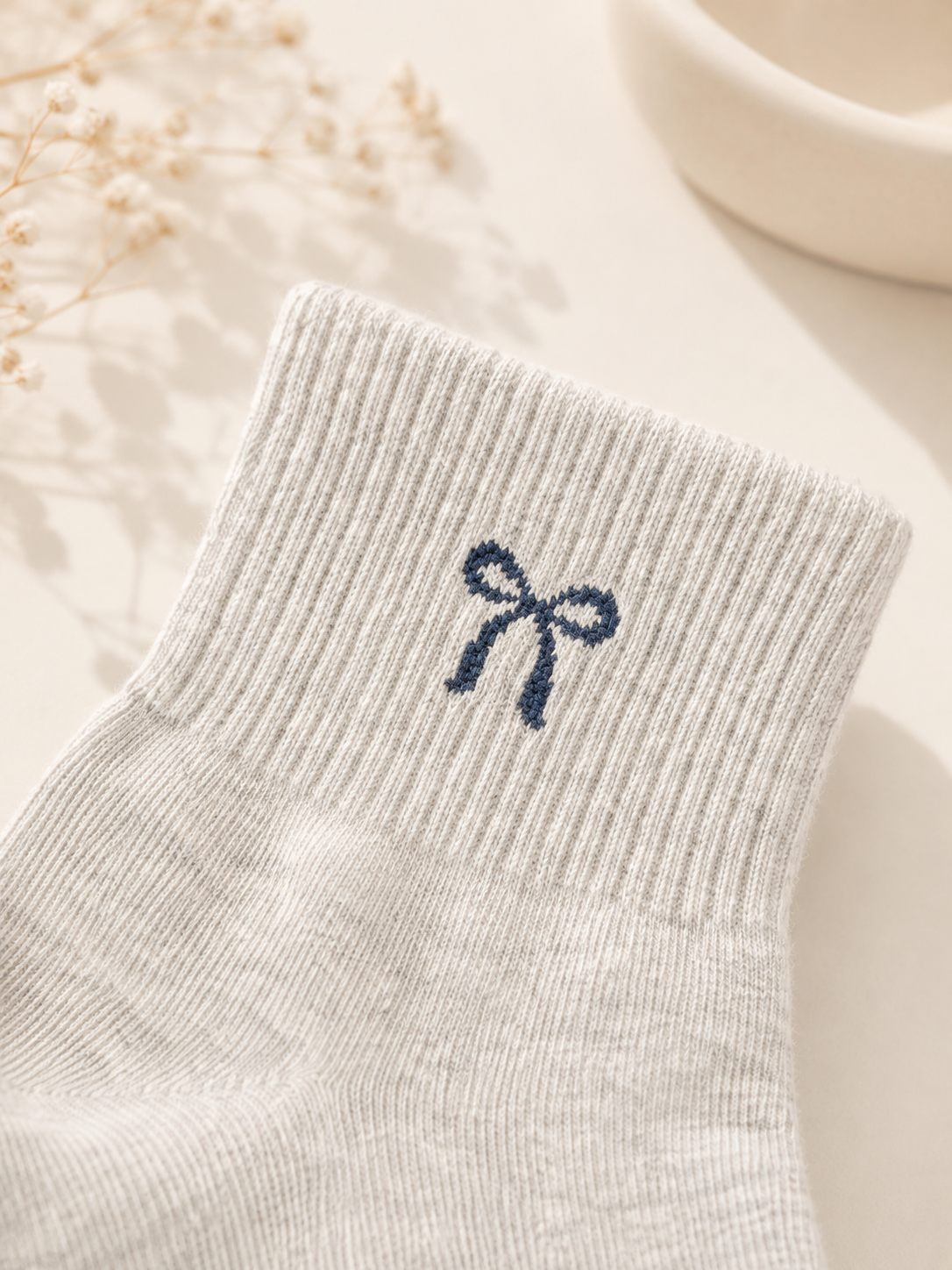 Korean Bow Embroidered Mid Socks