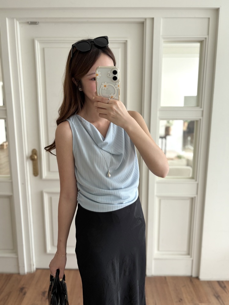 Draped Sleeveless Top (Blue)