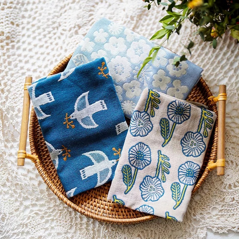 日本製純棉飛鳥花朵抹布