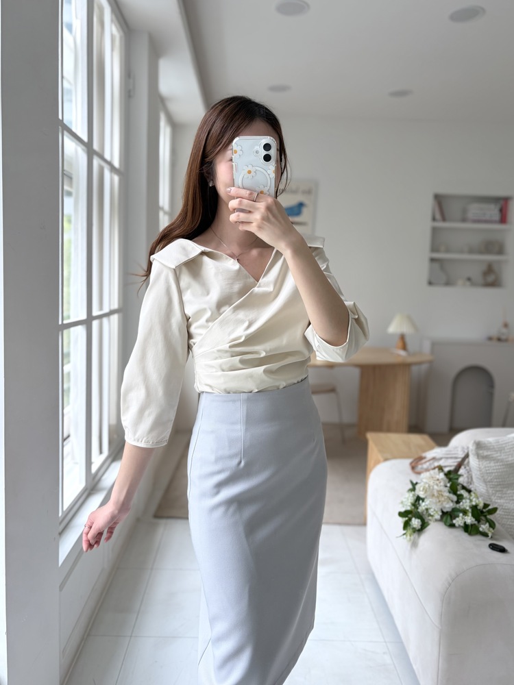 Leonie Tailored Midi Skirt (Misty Blue)