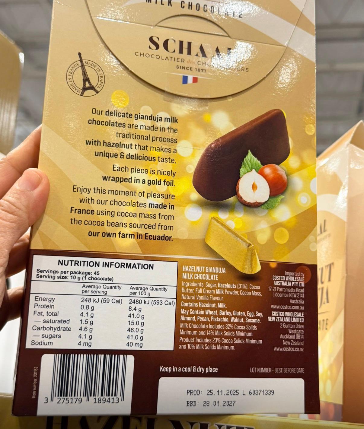 澳洲 Costco直送 │ Schaal 榛果黑巧克力 450g 法國製朱古力
