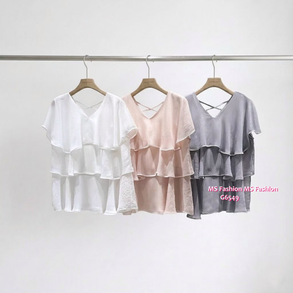 G6549 V領層層ruffle top